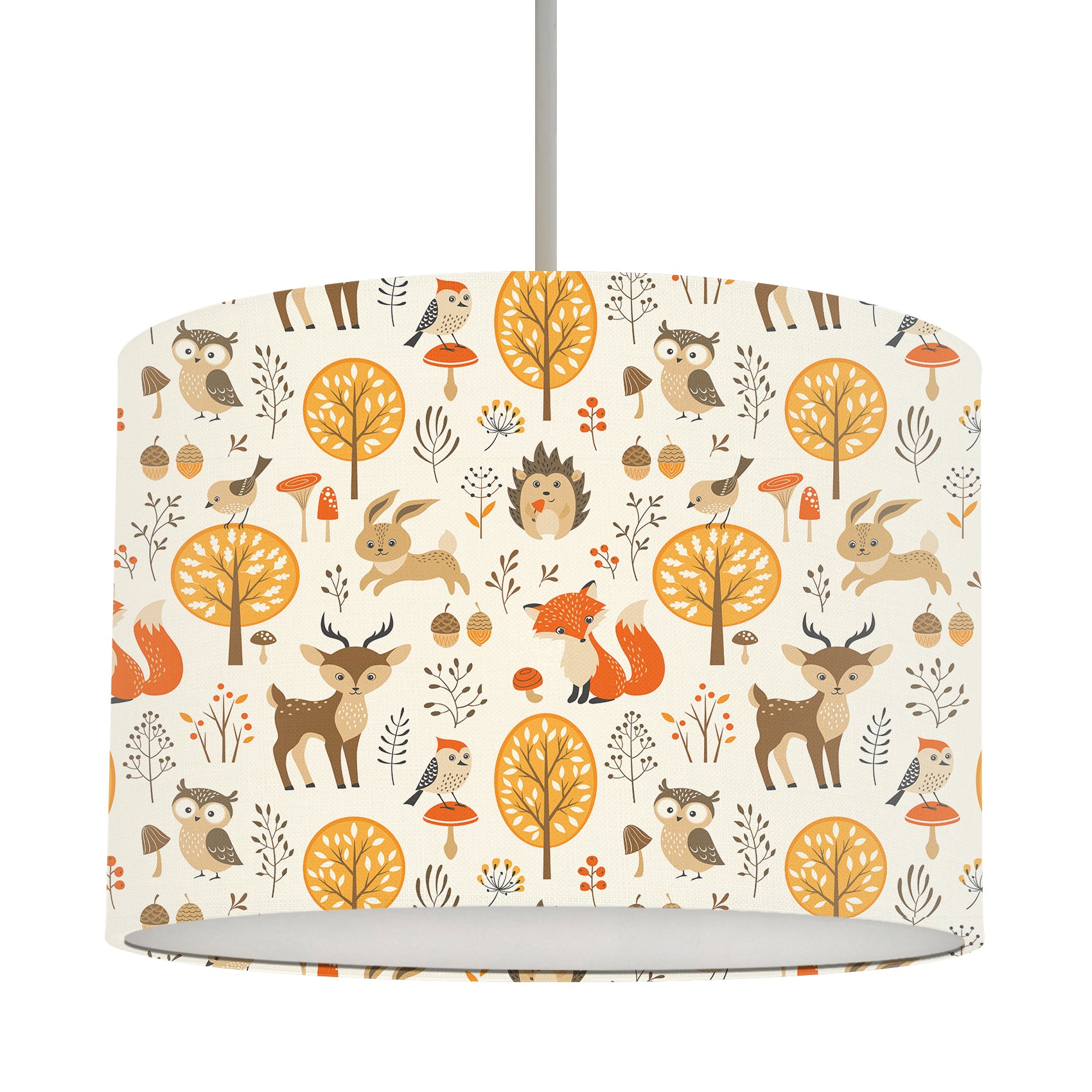 woodland animals lampshade for children's bedroom and nursery in yellow and orange