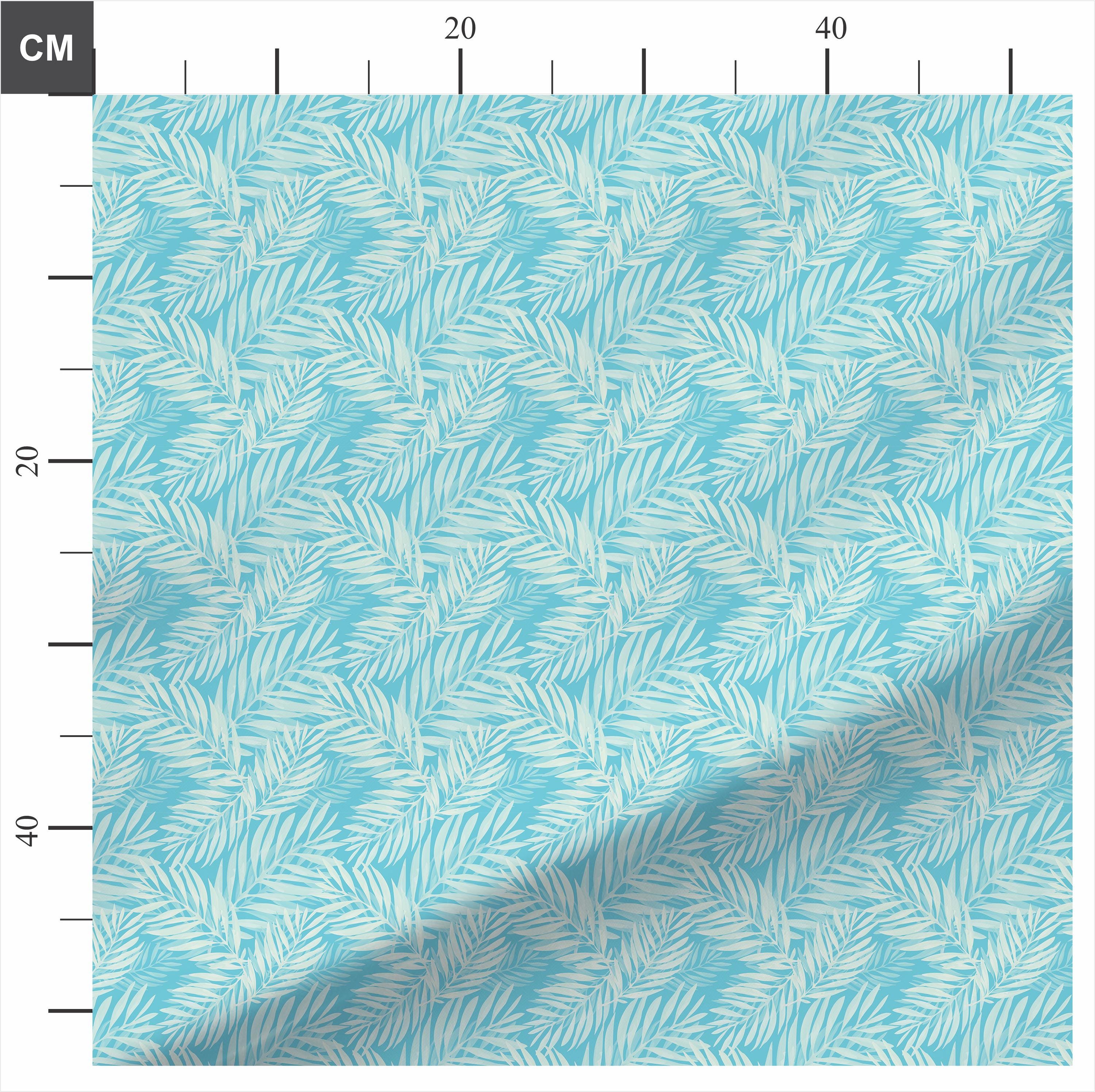 Palm Leaves on Blue 100% Cotton Fabric