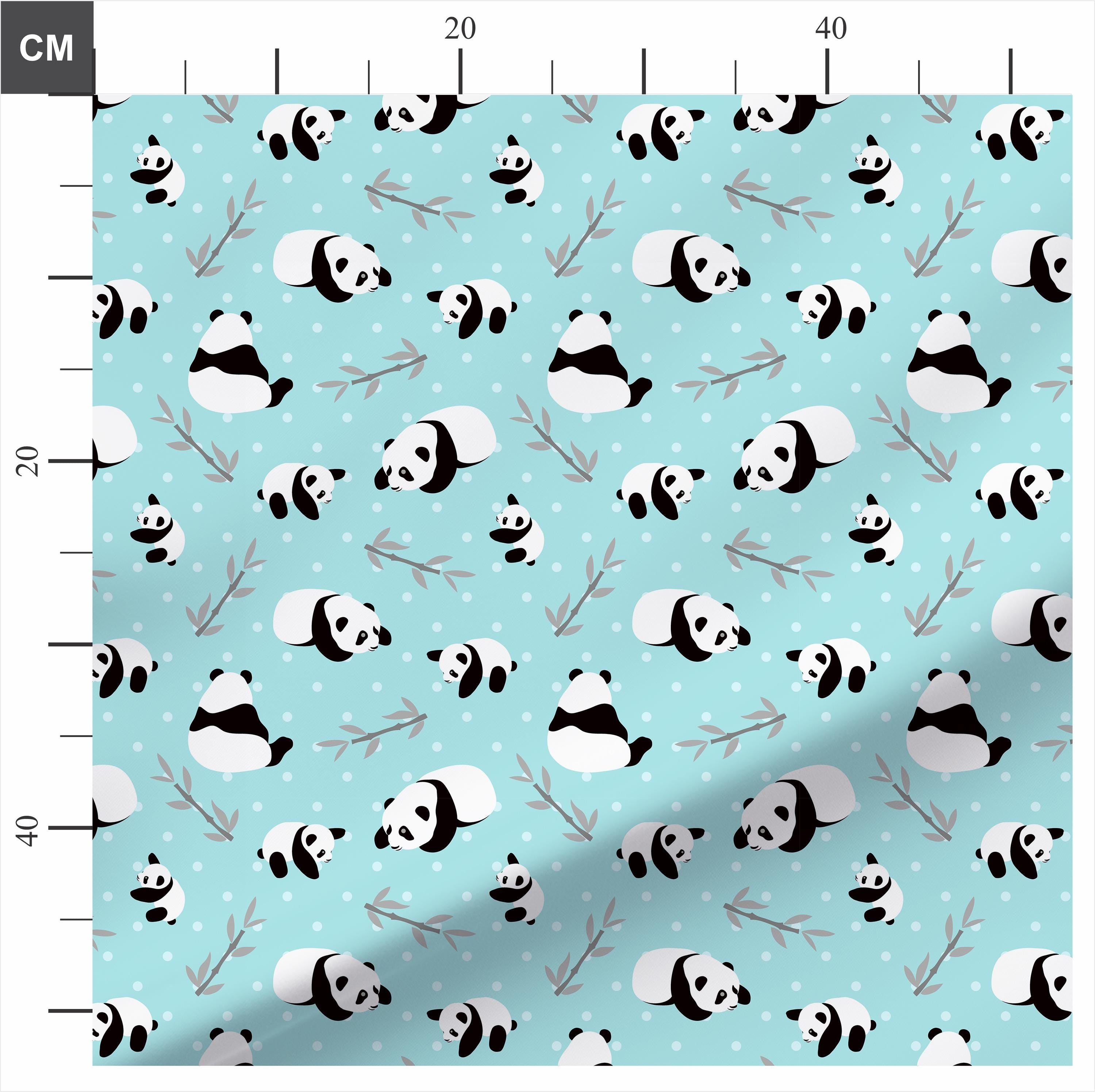 Turquiose Panda Bear 100% Cotton Fabric