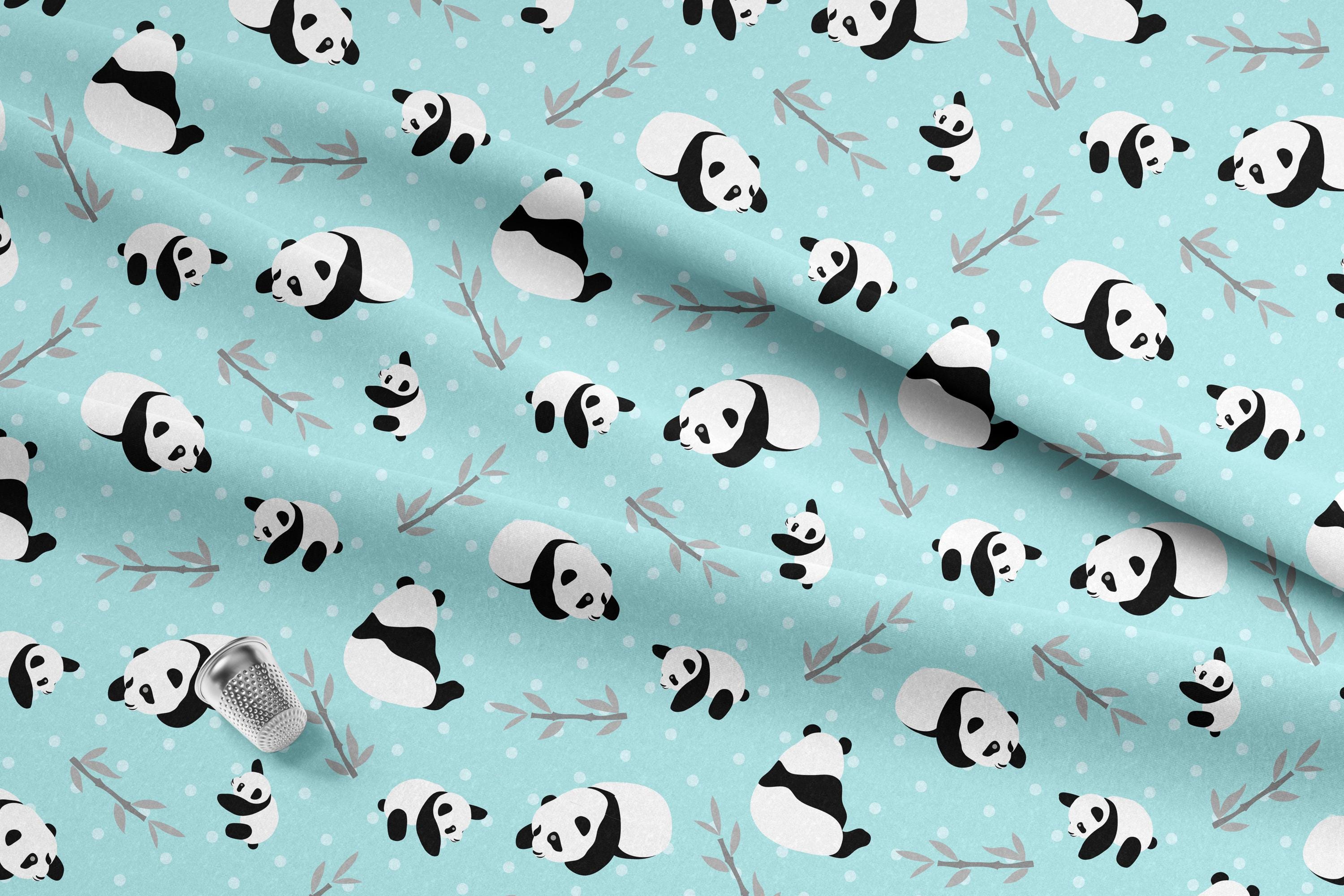 Turquiose Panda Bear 100% Cotton Fabric