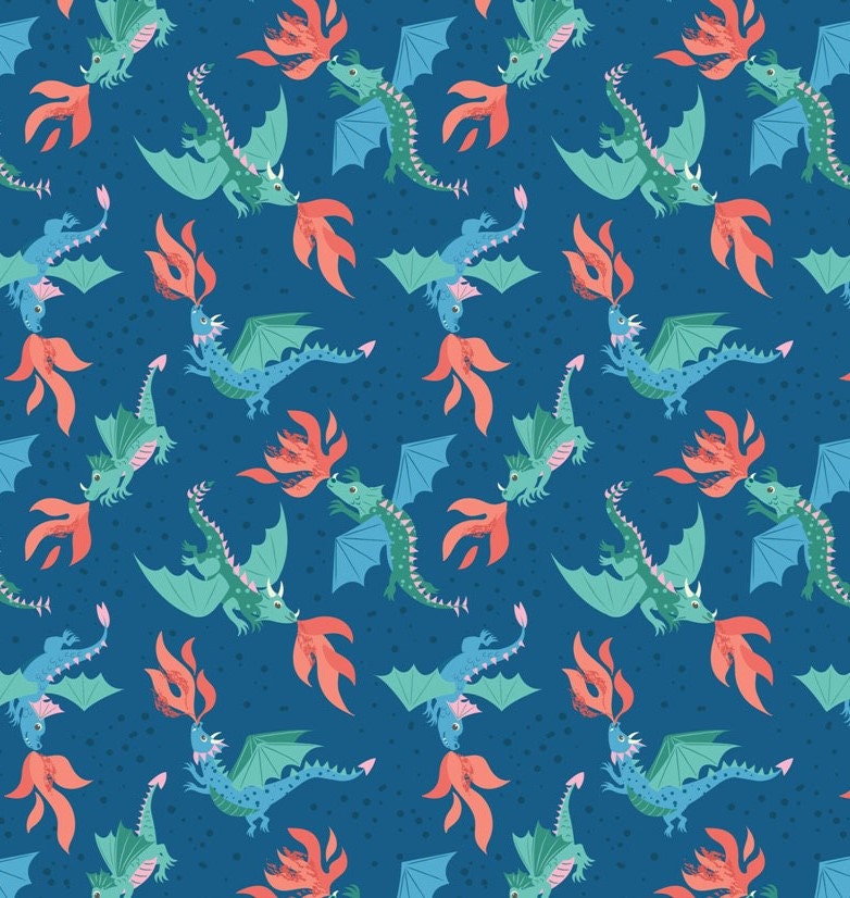 Lewis and Irene Dragons Blue 100% Cotton Fabric