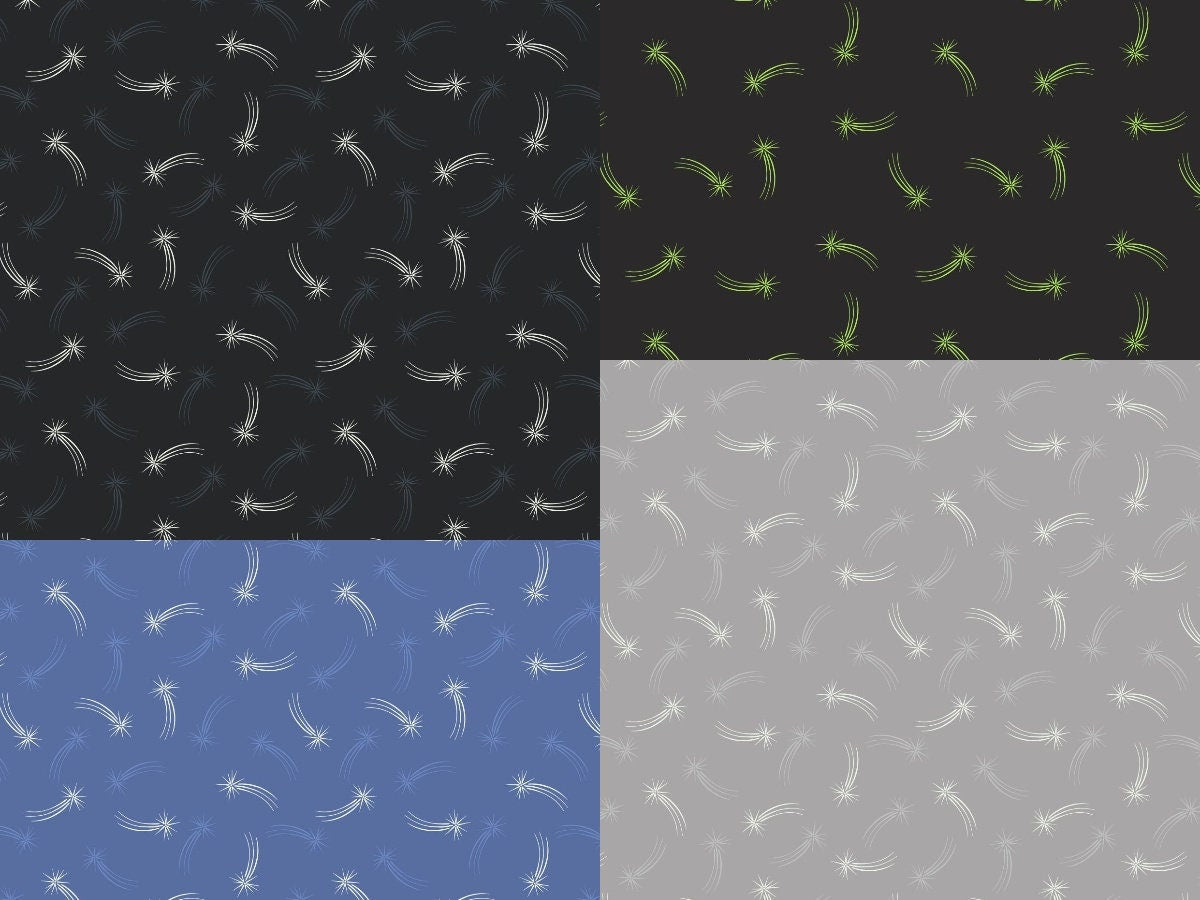 Lewis and Irene Light Years Glow in the Dark Shooting Stars, Grey 100% Cotton Fabric