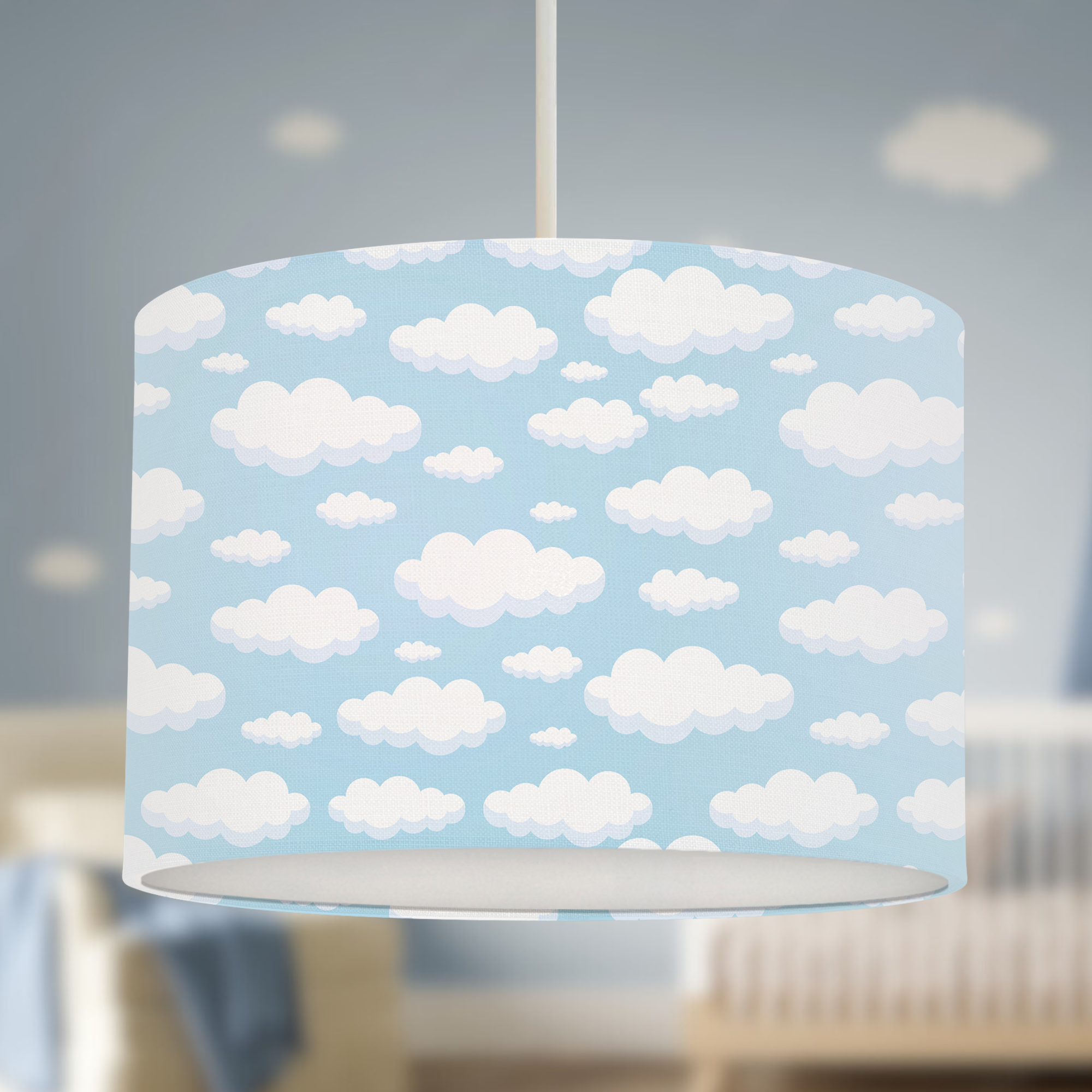 Baby Blue Clouds Lampshade, Nursery Children's Bedroom, Drum Ceiling Lamp Light Shade