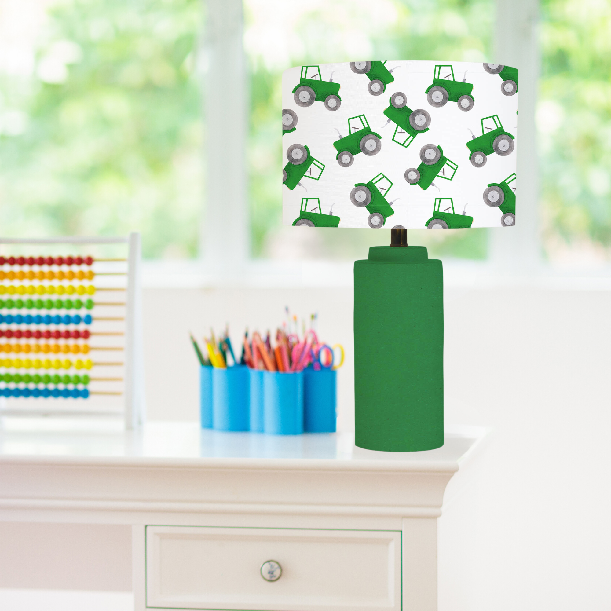 Green tractor children's bedroom or nursery lampshade for ceiling or lamp base, multiple sizes, Big Little Bedrooms