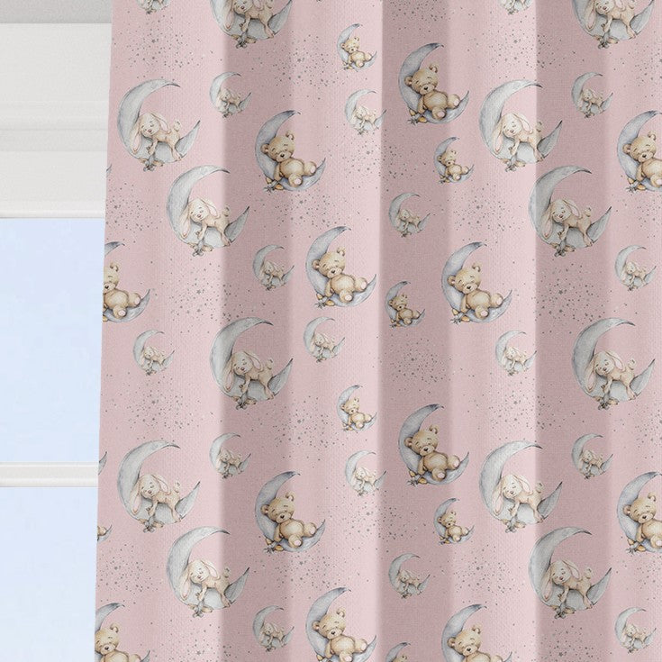 Bedtime for Bunny and Bear Blackout Lined Curtains, Pink