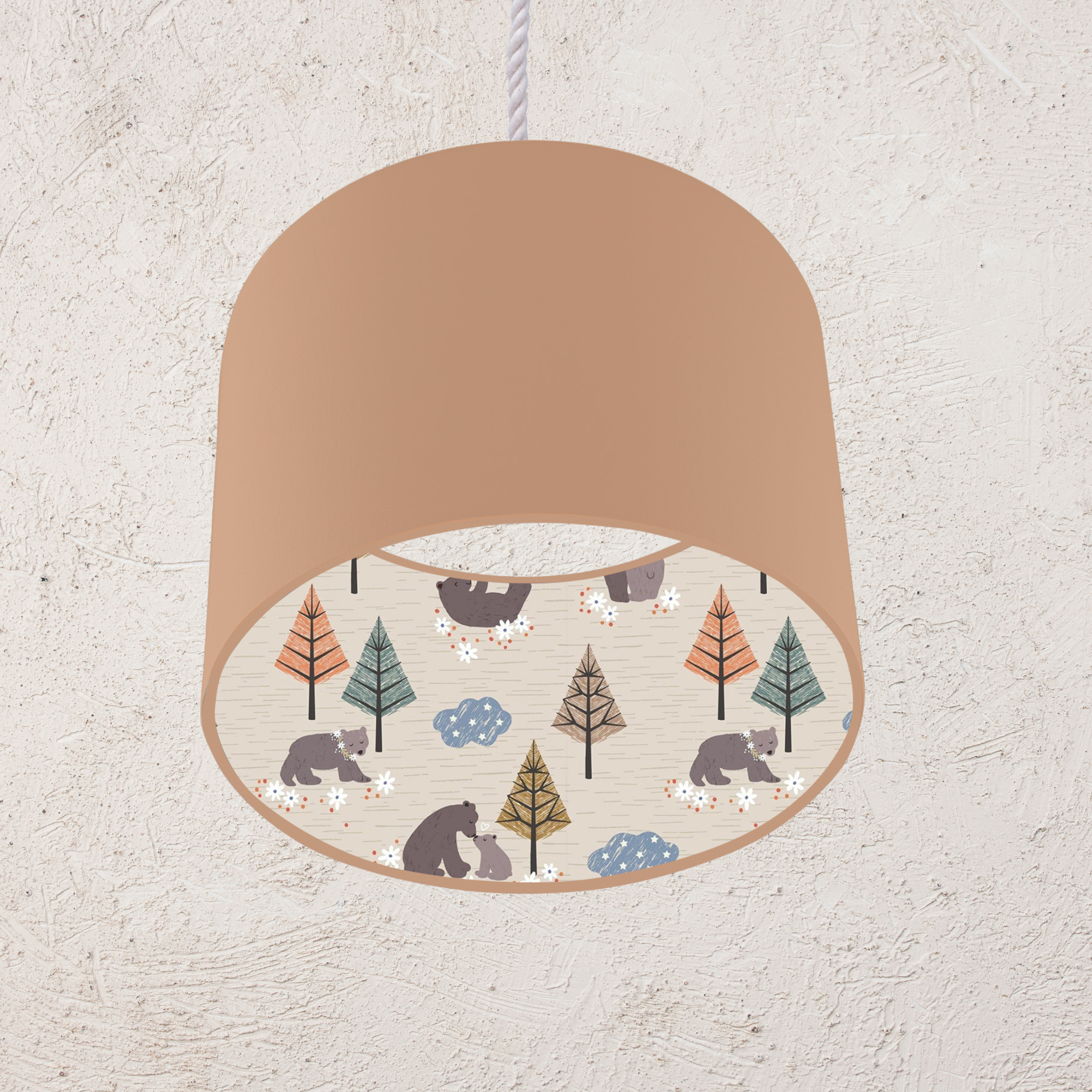 Lined Bear Hug Children's Bedroom and Nursery Ceiling Lampshade, Blue, Green and Terracotta