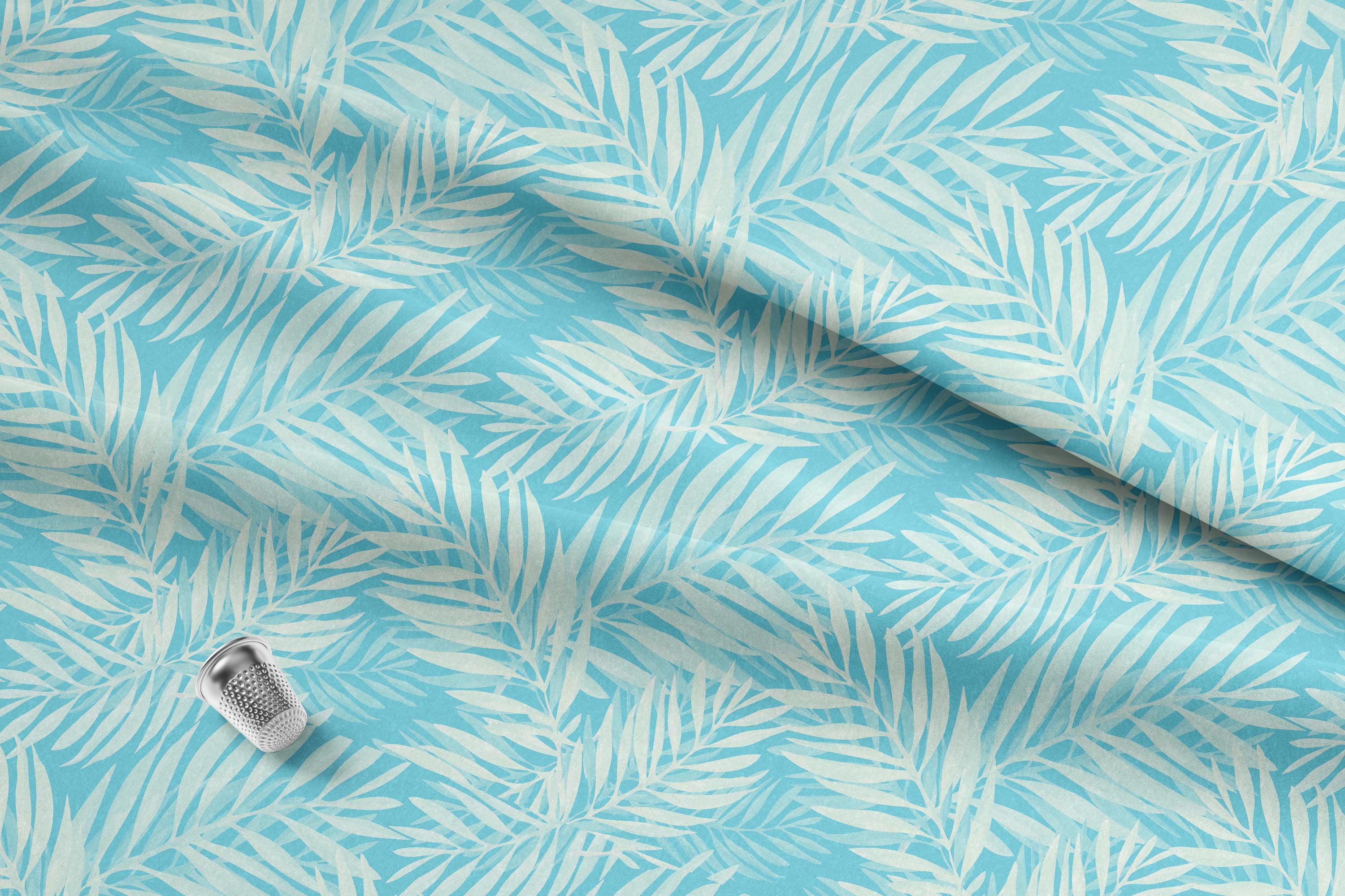 Palm Leaves on Blue 100% Cotton Fabric