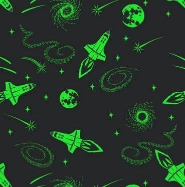 Lewis and Irene Light Years Glow in the Dark Rockets, Grey 100% Cotton Fabric