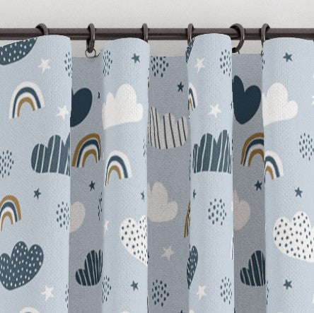 Cloud and Rainbow Blackout Lined Curtains, Blue