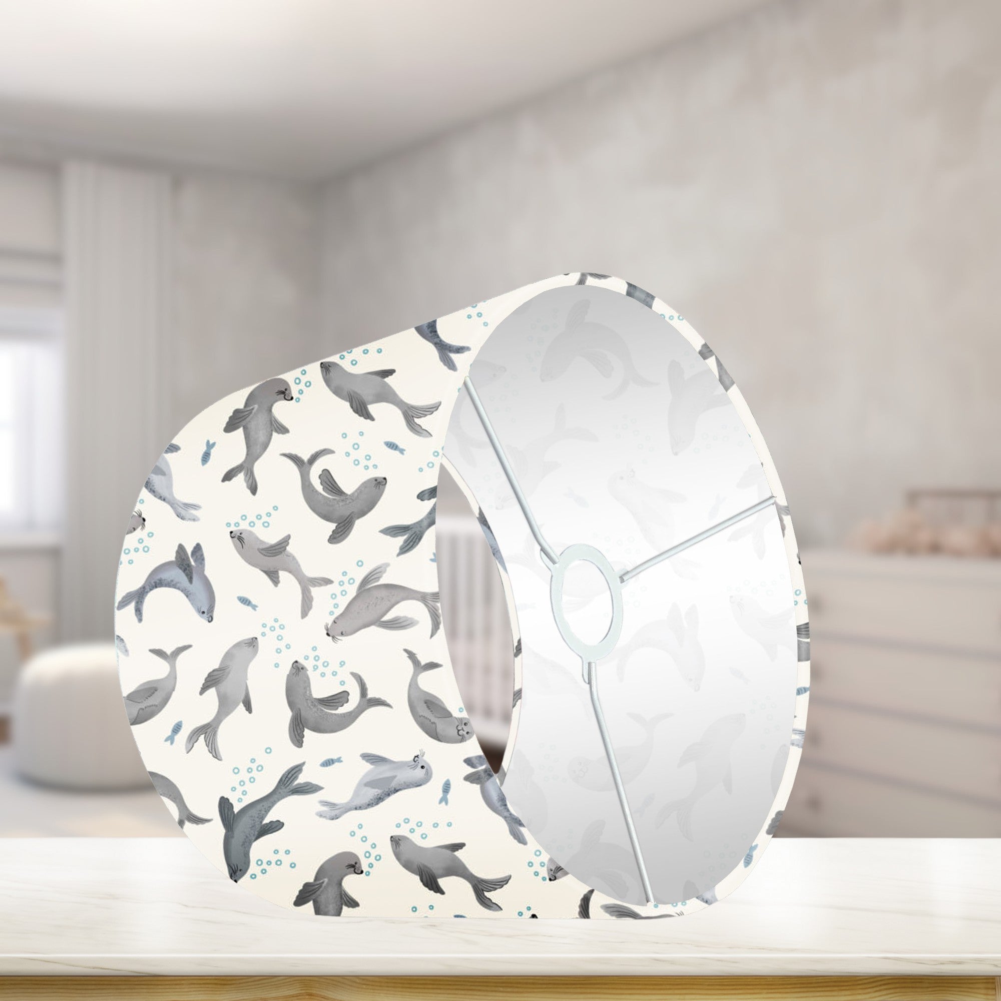 Seals and Bubbles Children's Lampshade, Blue and Grey