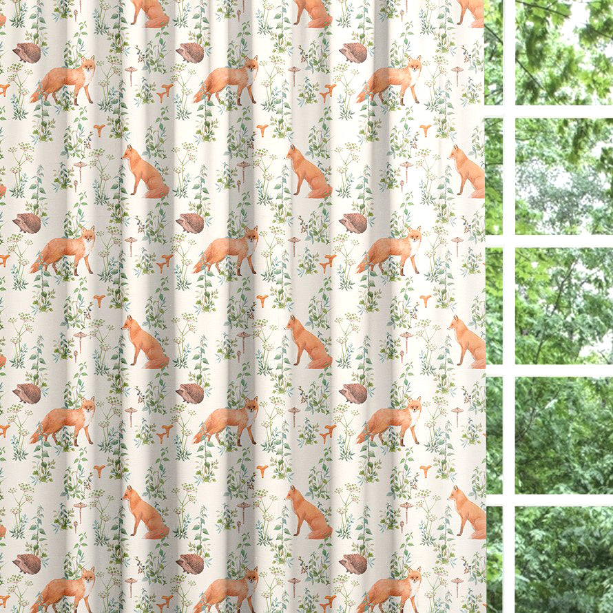 Woodland Fox and Hedgehog Blackout Lined Curtains