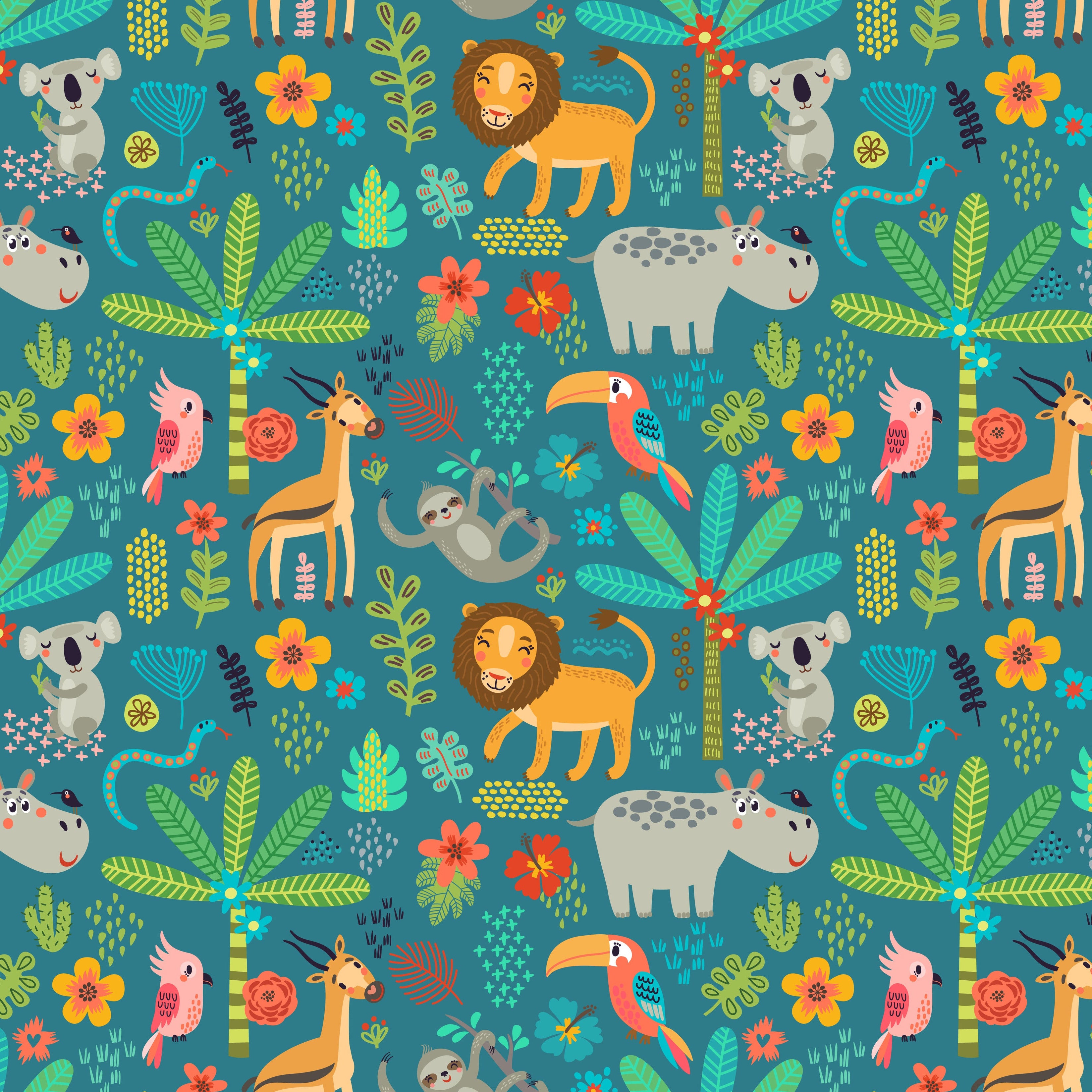 Jungle Animals Blackout Lined Curtains