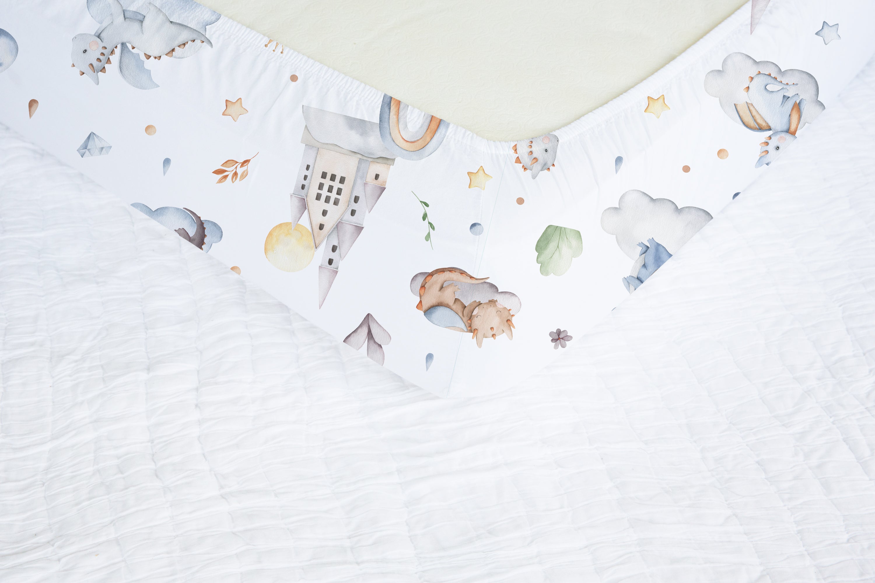 Baby dragon nursery cot bedding, fitted sheet, gender neutral.