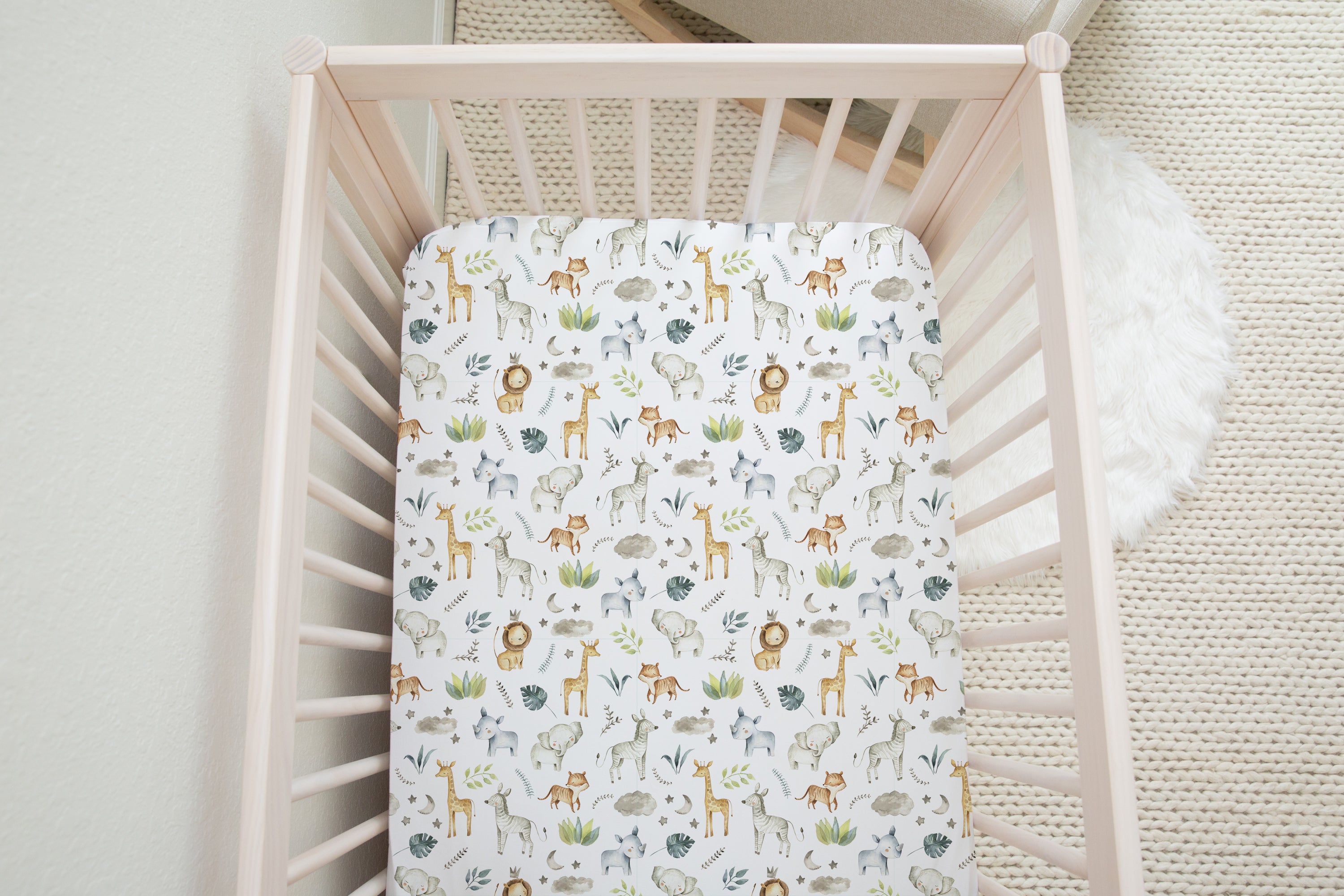 Safari Baby Animals Fitted Cot Bed Sheet freeshipping - Big Little Bedrooms
