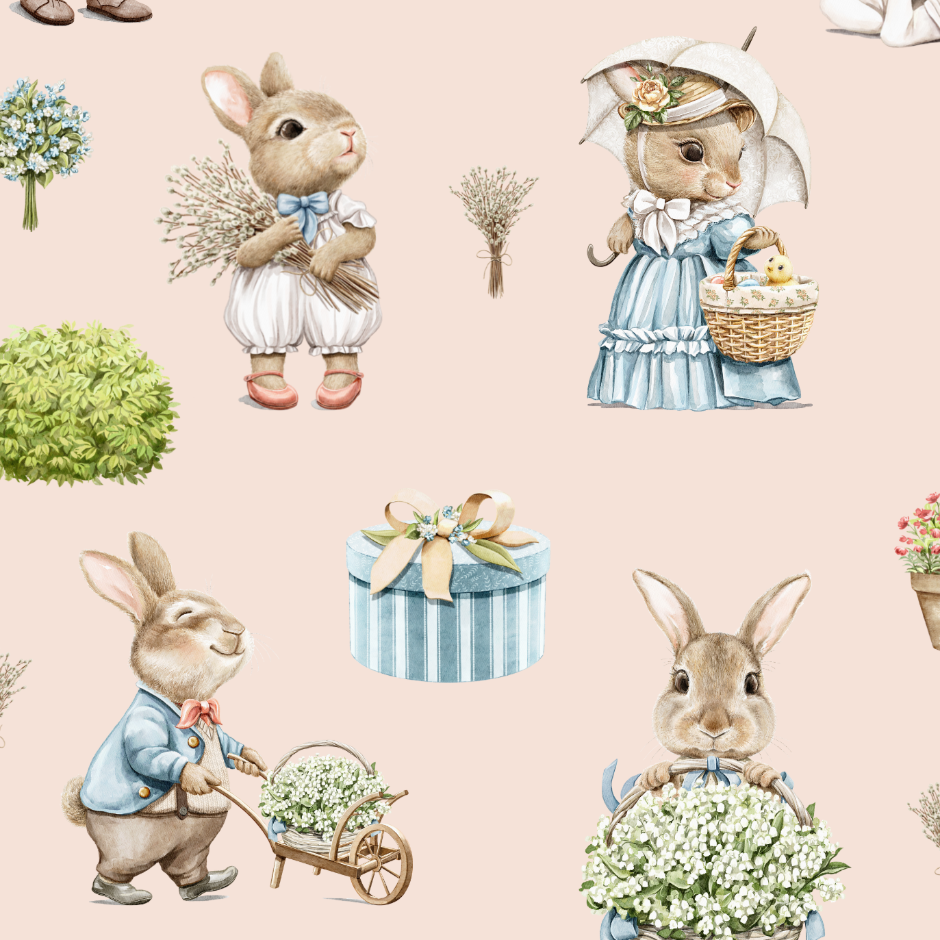 Bunny Family Lampshade, Blush Pink