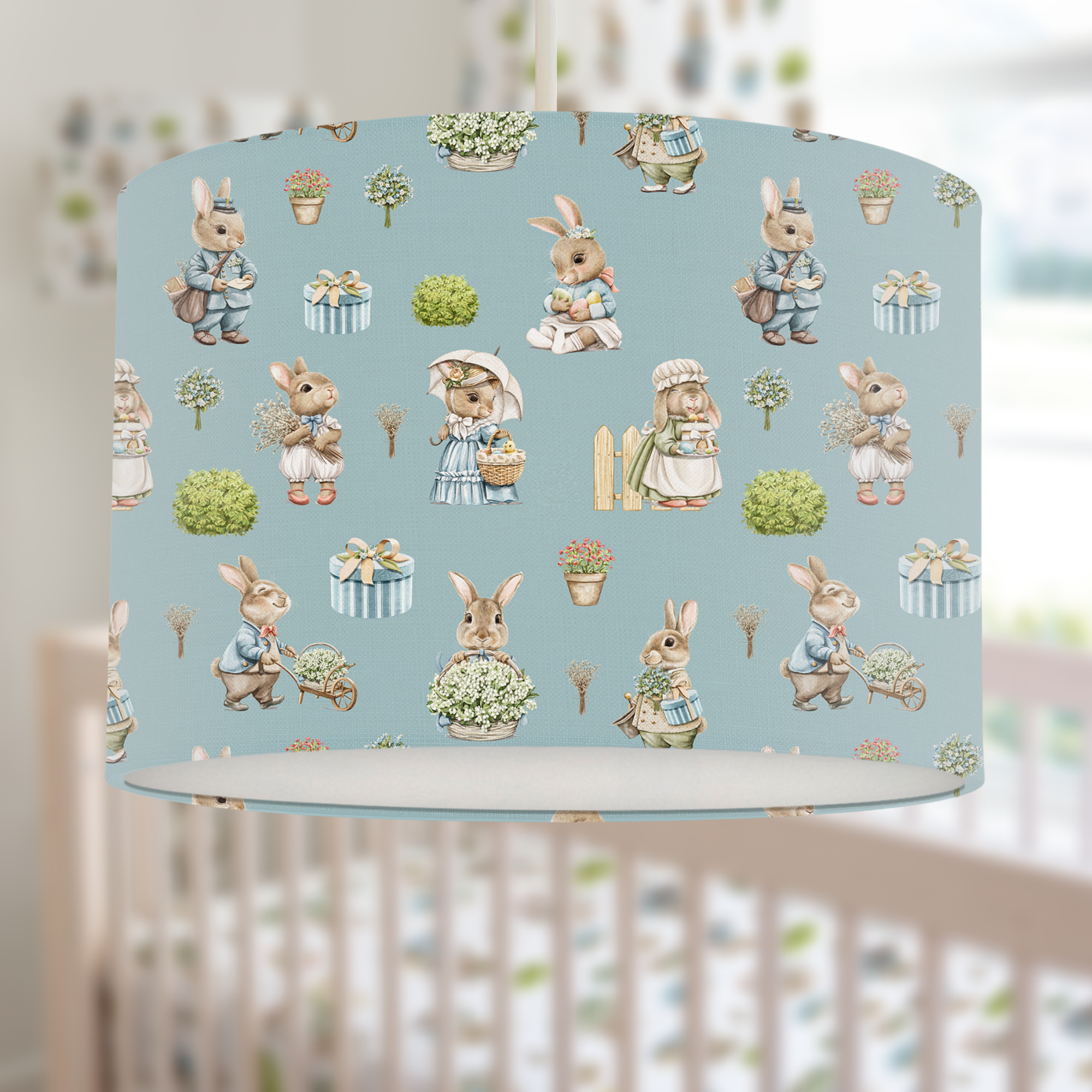 bunny rabbit children's bedroom and nursery lampshade, seagrass blue