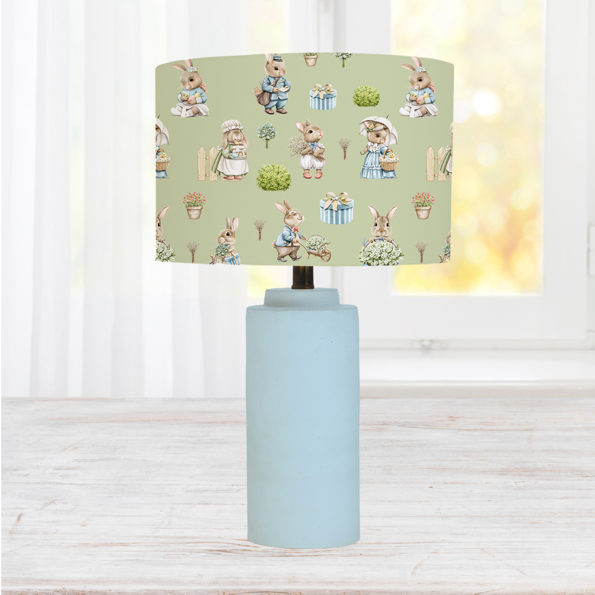 bunny rabbit gender neutral children's bedroom and nursery lampshade, sage green