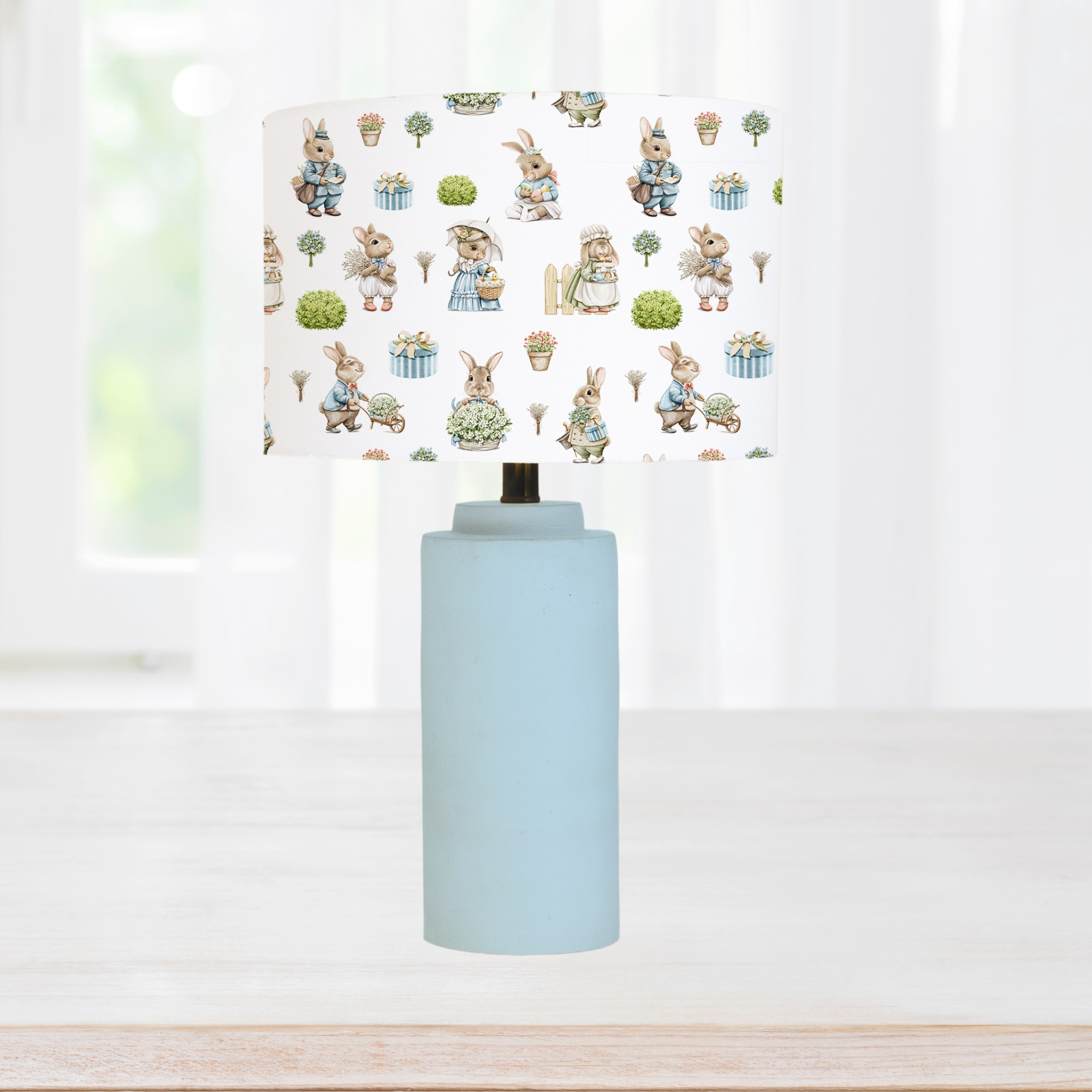 bunny rabbit gender neutral children's bedroom and nursery lampshade, white