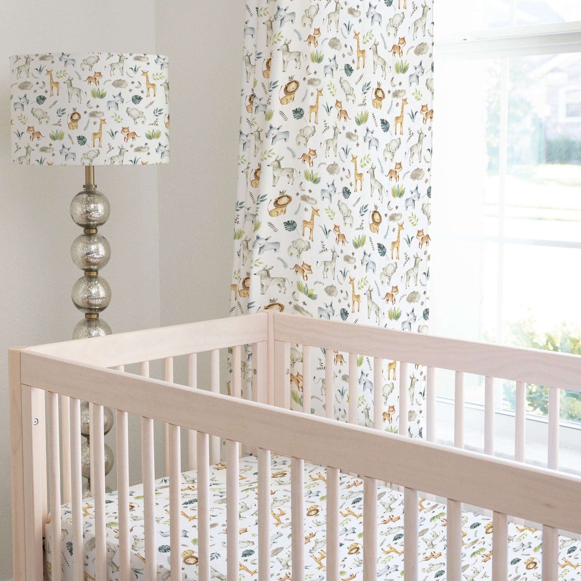 Made to measure blackout lined safari baby animals gender neutral children's curtains, pencil pleat or eyelet.