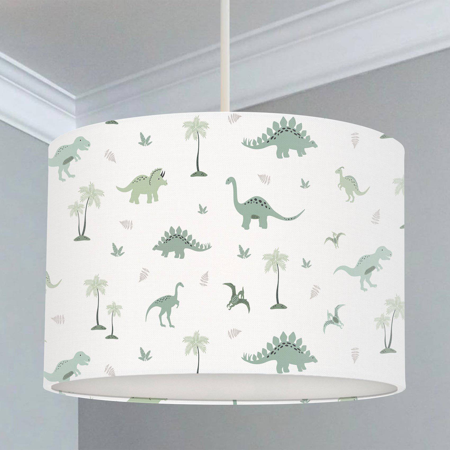 Green dinosaur children's bedroom and nursery lampshade lighting ceiling or lamp
