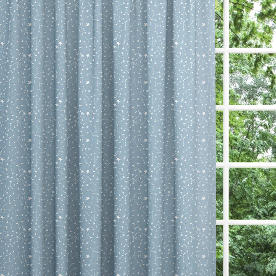 blackout lined children's bedroom and nursery curtains, blue and white constellations.