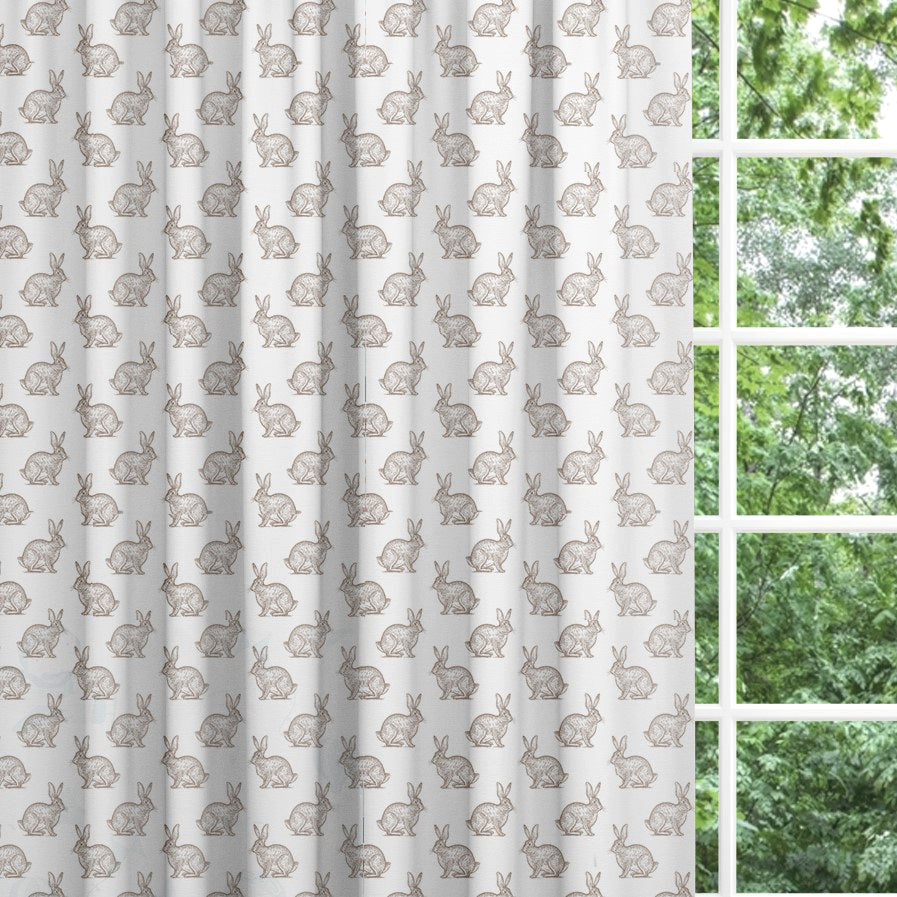 Backout lined children's bedroom and nursery curtains, little brown rabbits.