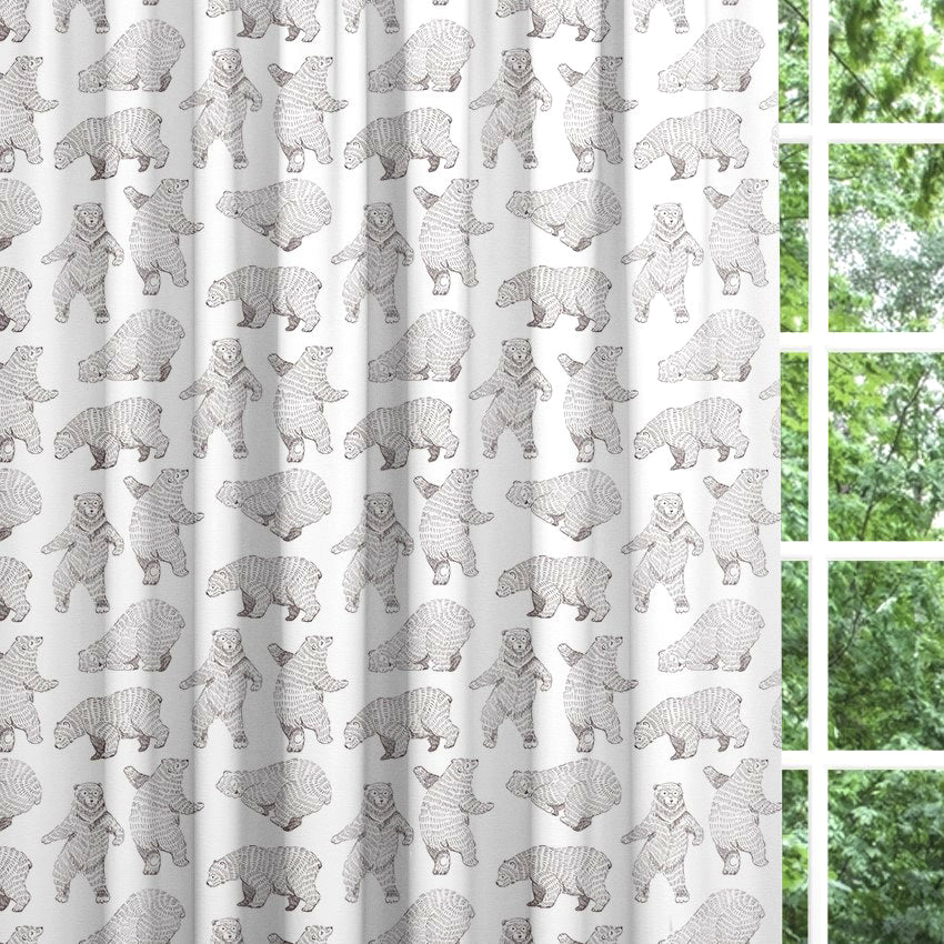 Backout lined children's bedroom and nursery curtains, dancing brown bears.