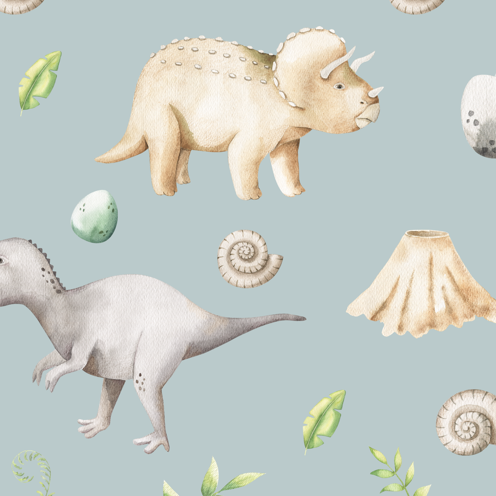Children's bedroom and nursery watercolour dinosaurs square cotton cushion cover, grey green. Nursery bedding and soft furnishings. Free shipping.