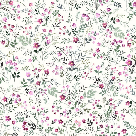 Miniature pink and green flowers, children's bedroom and nursery decor. Big Little Bedrooms. Free Shipping.