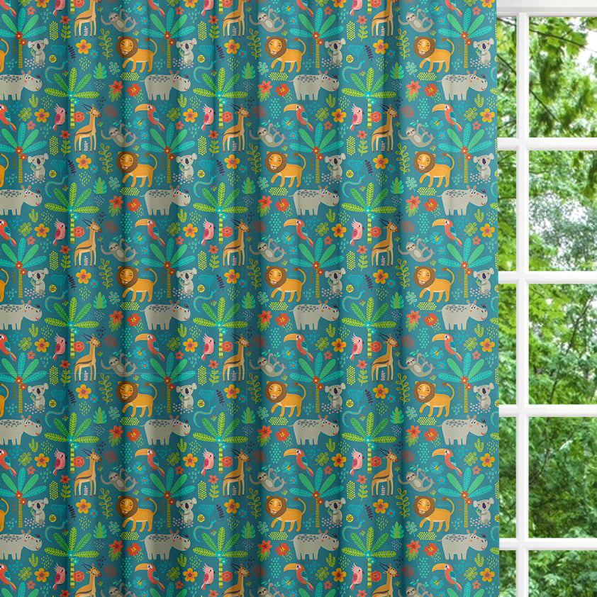 Jungle animals children's bedroom and nursery blackout lined curtains, eyelet or pencil pleat, free shipping, Big Little Bedrooms