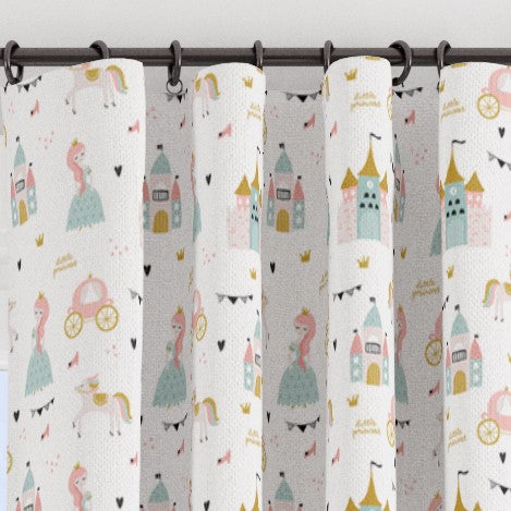 Little princess blackout lined children's bedroom and nursery curtains, pink and mint green, pencil pleat or eyelet.
