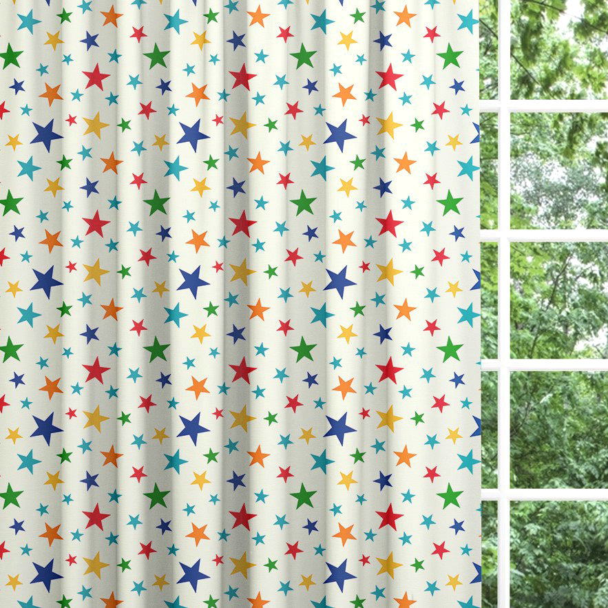 Backout lined children's bedroom and nursery curtains, Multi Coloured Stars.