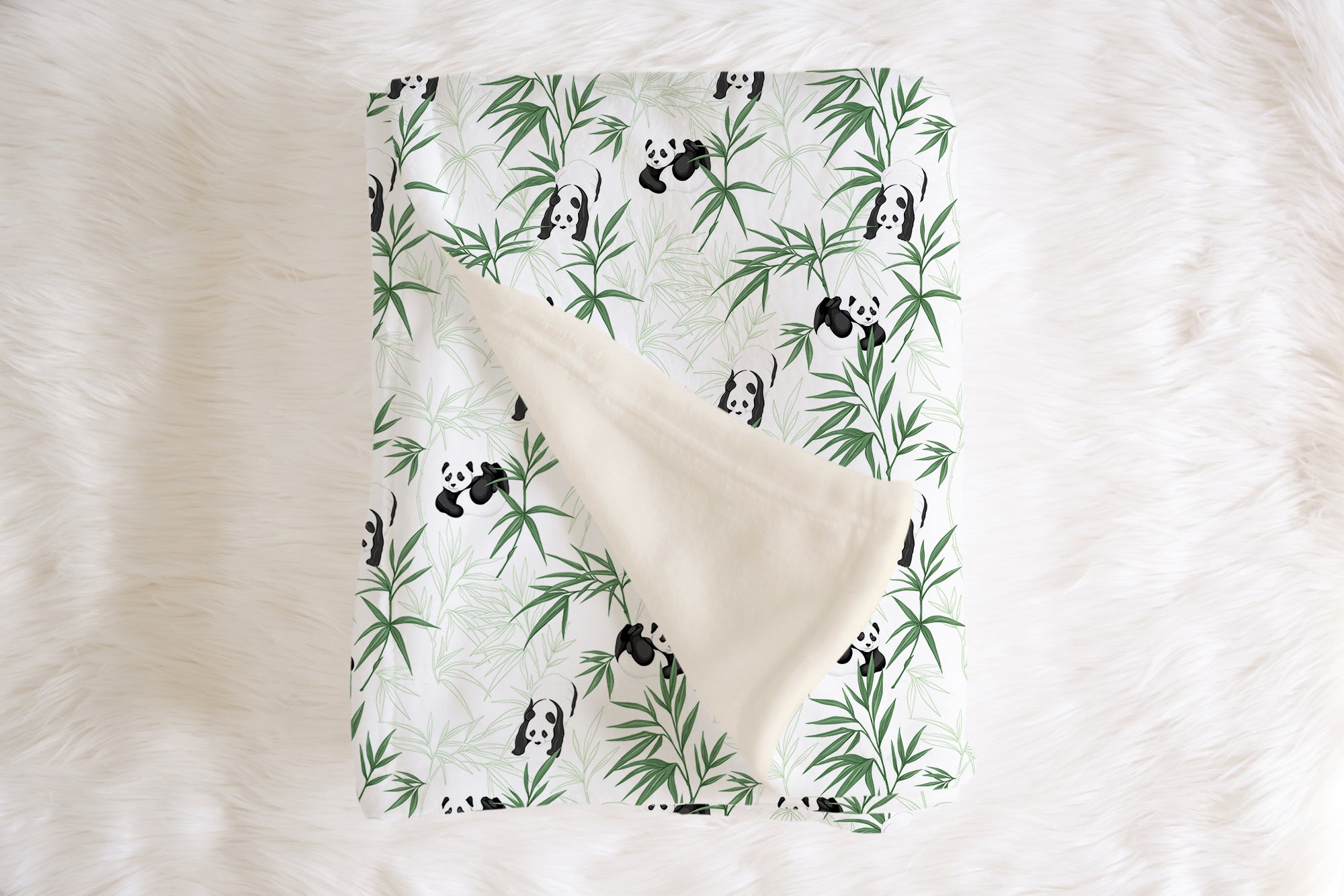 Panda bear baby blanket, black, white and green