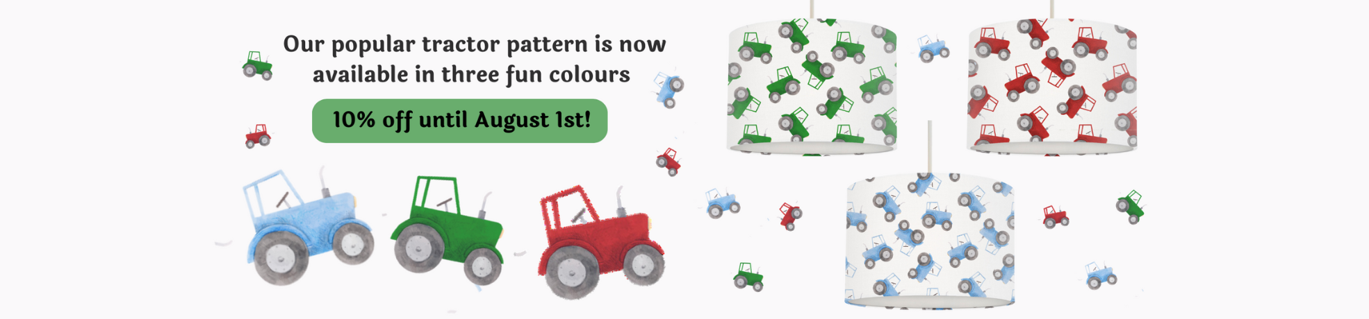 Tractor children's bedroom or nursery lampshade for ceiling or lamp base, multiple sizes, Big Little Bedrooms