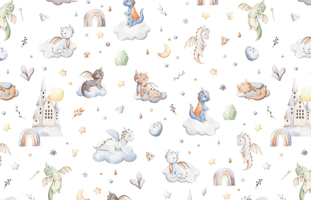 Children's bedroom and nursery gender neutral dragon baby soft furnishings and decor. 