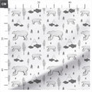 Monochrome Bear and Fir Trees 100% Cotton Fabric