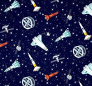 Makower Galaxy Rockets Dark Blue 100% Cotton Fabric