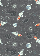 Lewis and Irene Light Years Glow in the Dark Rockets, Grey 100% Cotton Fabric