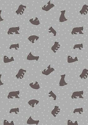 Lewis and Irene Bear Hug Starry Bear Cotton Fabric, Grey 100% Cotton Fabric