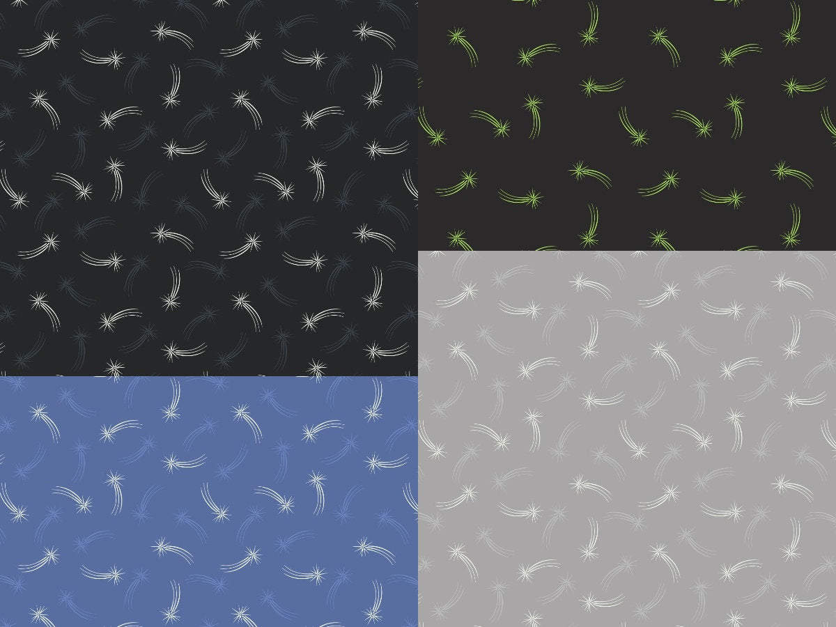 Lewis and Irene Light Years Glow in the Dark Shooting Stars, Black 100% Cotton Fabric