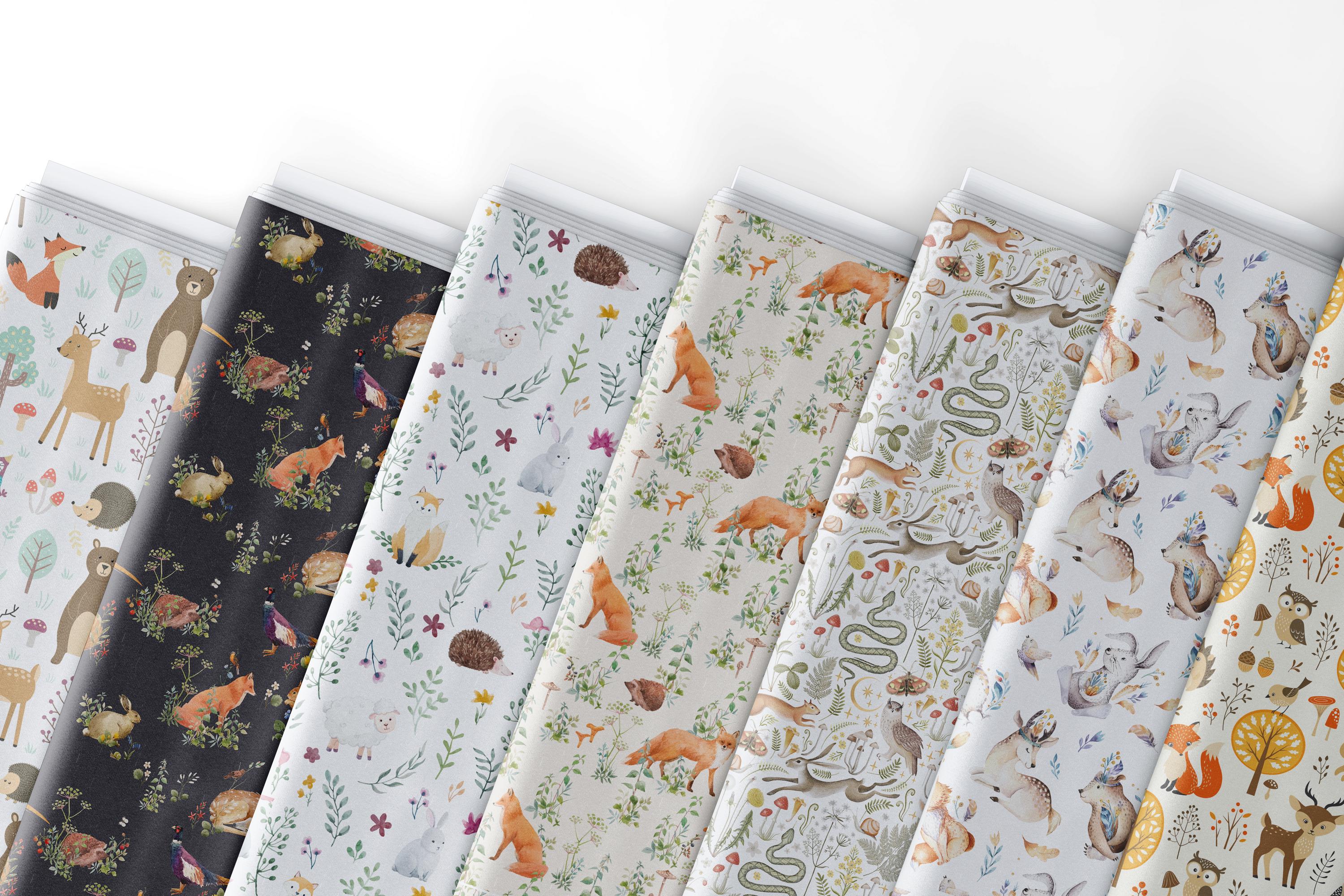 Arctic Animals, Mountains and Fir Trees 100% Cotton Fabric