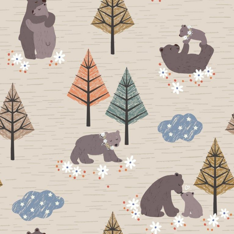 Lined Mummy and Baby Bear Children's Bedroom and Nursery Ceiling Lampshade, Blue, Green and Terracotta