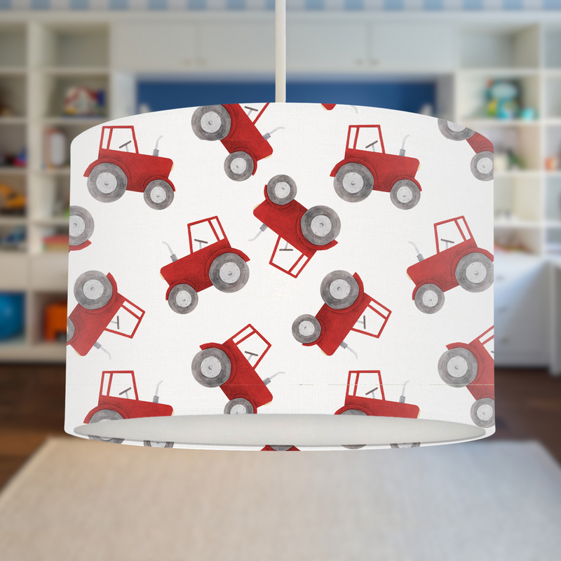 Red tractor children's bedroom or nursery lampshade for ceiling or lamp base, multiple sizes, Big Little Bedrooms