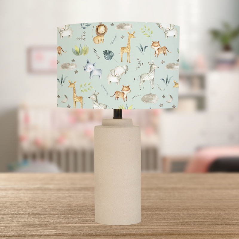 Pale green safari baby animals nursery and children's bedroom ceiling or lamp base lampshade, Big Little Bedrooms, FREE SHIPPING