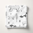 Monochrome Bear and Fir Trees 100% Cotton Fabric