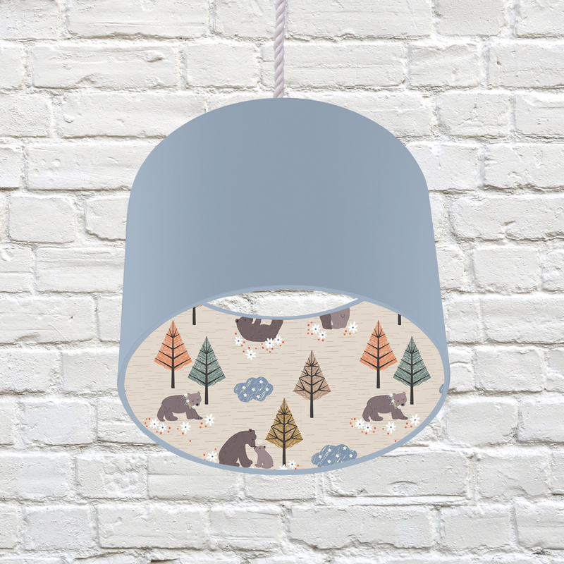 Lined Mummy and Baby Bear Children's Bedroom and Nursery Ceiling Lampshade, Blue, Green and Terracotta