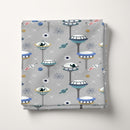 Lewis and Irene Light Years, Glow in the Dark Space City, Grey, 100% Cotton Fabric