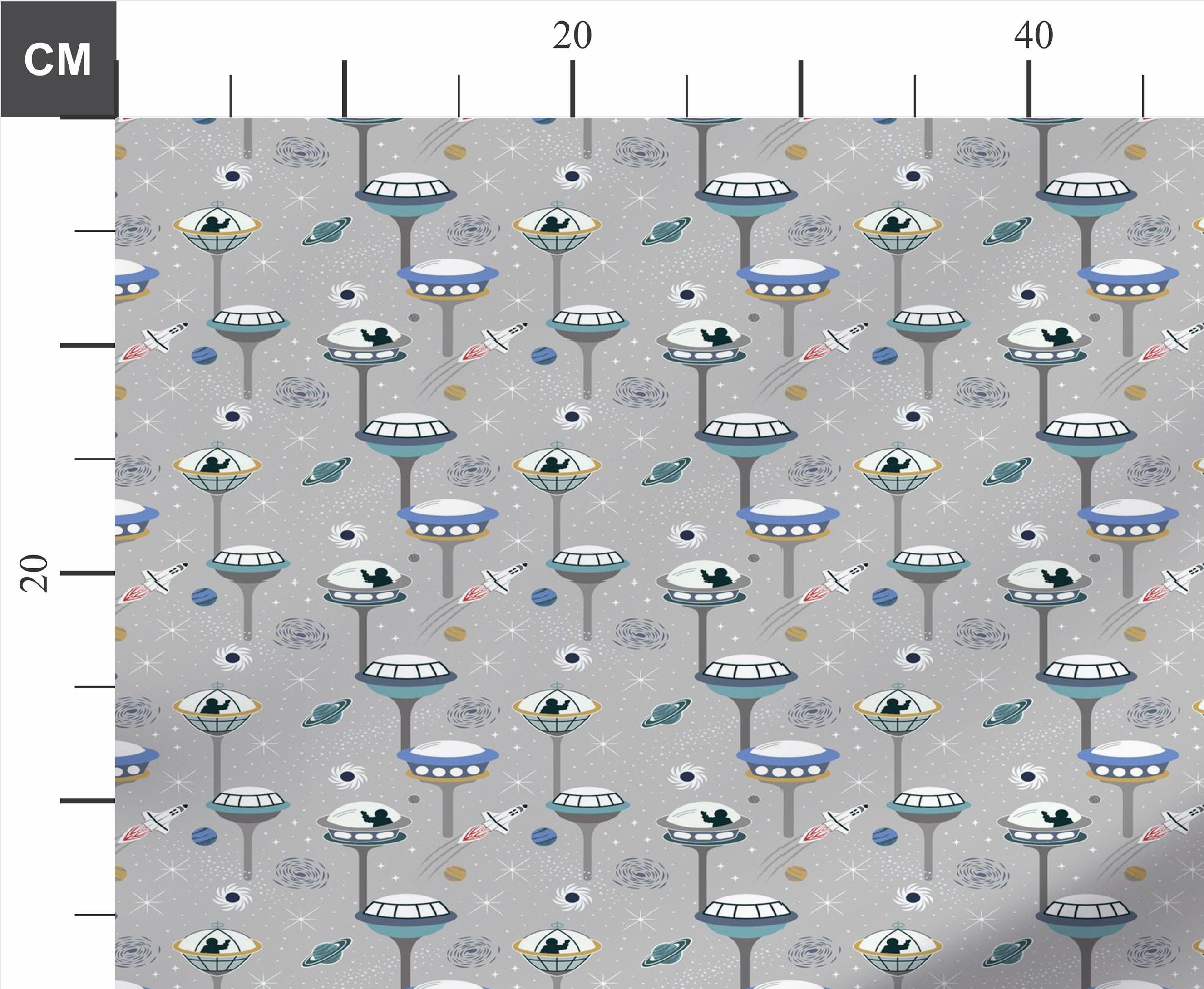 Lewis and Irene Light Years, Glow in the Dark Space City, Grey, 100% Cotton Fabric