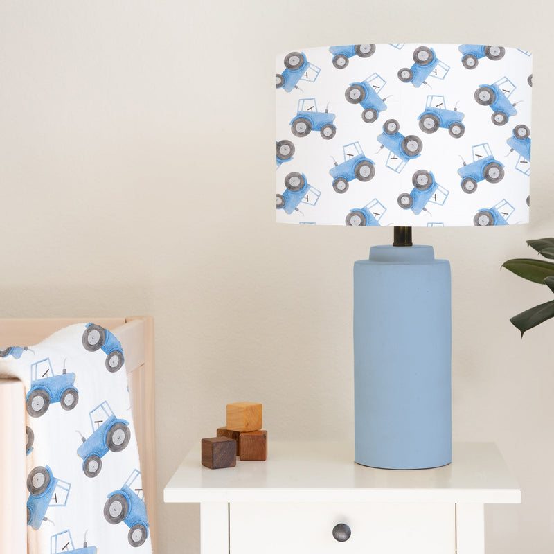 Blue tractor children's bedroom or nursery lampshade for ceiling or lamp base, multiple sizes, Big Little Bedrooms