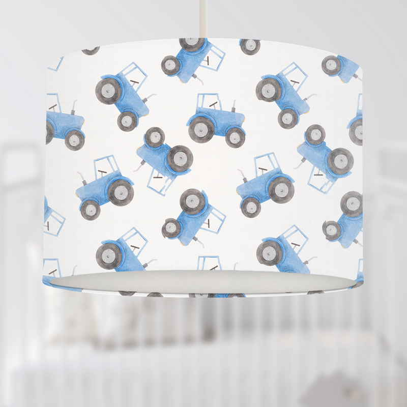 Blue tractor children's bedroom or nursery lampshade for ceiling or lamp base, multiple sizes, Big Little Bedrooms